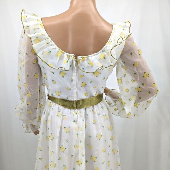 Vintage 70s Montgomery Ward Dress Prairie Gown Floral Velvet Cottage Southern 4 - Picture 4 of 16